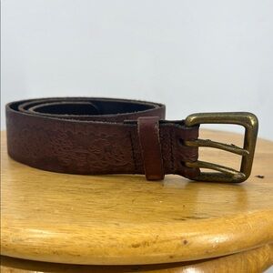 Gap floral embossed Brown Leather Belt with Brass Buckle M
